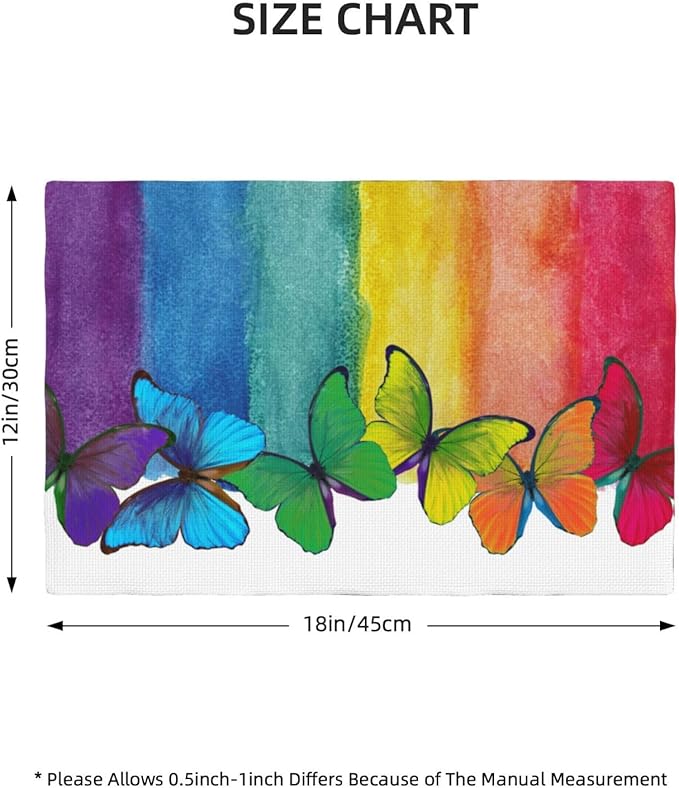 Rainbow Butterfly Placemats Set of 6,Colorful Butterfly Kids Girls Birthday Party Decor Washable for Kitchen Dining Table Heat Resistant Decorative Colth Table Mats 6 PCS, Style-2