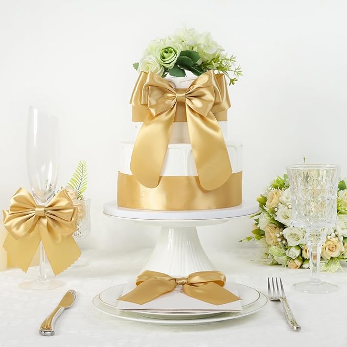 Champagne Gold Ribbon 2 Inch 60 Yards, Gold Satin Ribbon for Gift Wrapping, Flower Bouquet, Wedding, Crafts, Baby Shower, Christmas and Outdoor Decor