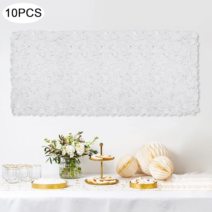 Flower Wall Panels, 10Pcs Artificial Flower Wall 3D Flower Wall Backdrop White Silk Rose Floral Flower Wall Background for Wedding Home (Large Piece White,15.7 * 23.6 in)