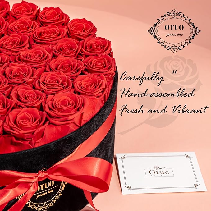 40 Real Preserved Roses in Suede Box Forever Roses Last Up to 3 Years, Flowers for Delivery Prime, Mother’s Day, Birthday, Christmas - Red