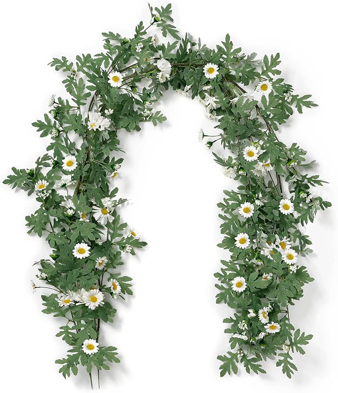 SOMYTING Artificial Daisy Garland Decorative Fake Flower Vine Hanging 5.6Ft Silk Flower Greenery for Home Garden Outdoor Ceremony Wedding Arch Floral Decor (white-2pcs)