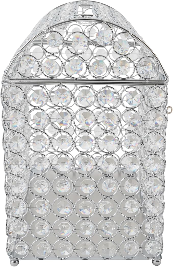 Crystal Wedding Card Box With Heart Lock Silver Treasure Chest Money Card Box Gift Decorative Memory Box for Wedding Birthday Graduation Party Decoration