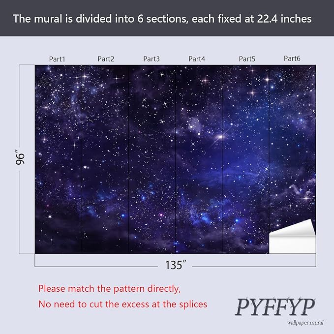 PYFFYP- Ceiling Wallpaper Purple Star Galaxy murals for Bedroom(Not Peel and Stick)