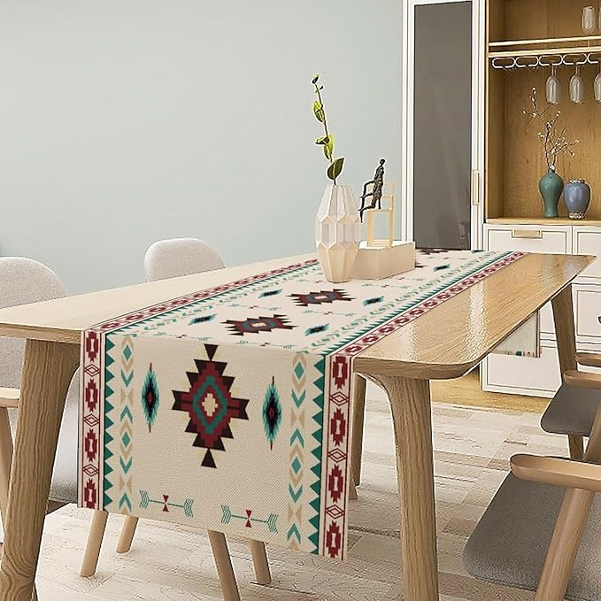 Aztec Table Runner Southwestern Native Vintage Geometric Pattern Table Runner Retro Country Table Dinner Decoration 13x120 Inch