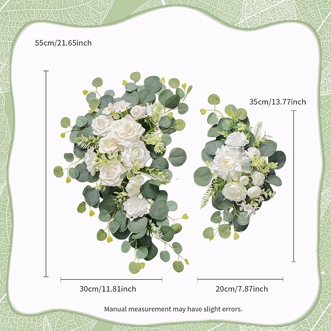 Artificial Wedding Arch Flowers for Wedding Sign,Set of 2 for Wedding Welcome Ceremony Sign,Faux Floral Swags,Wedding, Banquet and Reception Backdrop Floral Decoration (White)