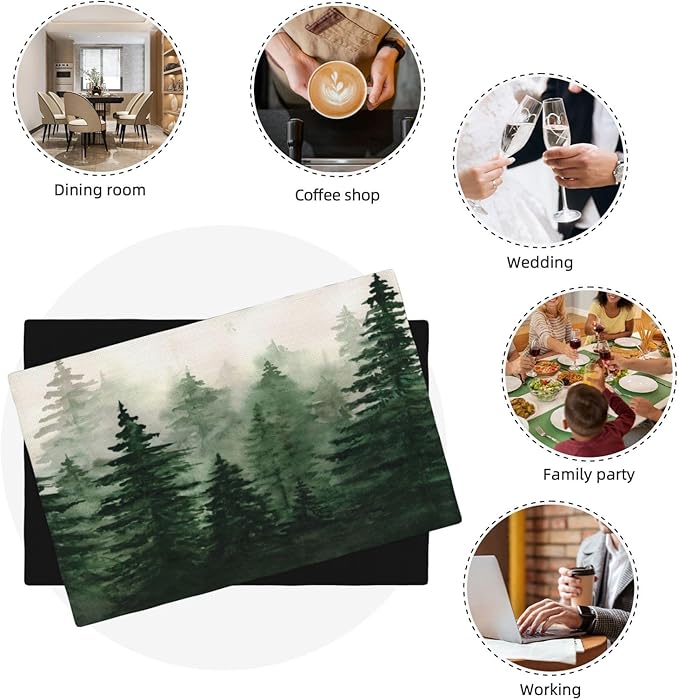 Watercolor Forest Placemats Set of 6,Spring and Summer Kitchen Living Room Table Decor Dinner Mat 12x18 Inch 6 PCS, Style-7