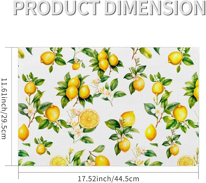 Lemon Tropical Summer Placemats Set of 4 PVC Vinyl Non Slip Table Mats Waterproof Heat Resistant Place Mats Washable Wipeable Dining Table Mat for Kitchen Party Indoor Outdoor Decorative