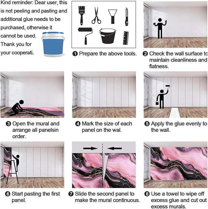 Pink Black Marble Wall Mural, Luxury Fluid Art 3D Wall Murals, Gold Vein Abstract Marble Wallpaper Mural, for Living Room Bedroom Large Wallpaper Indoor Decor 137.8" W x100 H