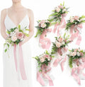 Ling's moment Artificial Flowers Pink Bridesmaid Bouquet Set of 6, Dusty Rose Wedding Flowers Bouquets for Bridesmaids, 7 Inch Bridal Bouquets for Bridesmaids, Wedding, Ceremony, Anniversary, etc