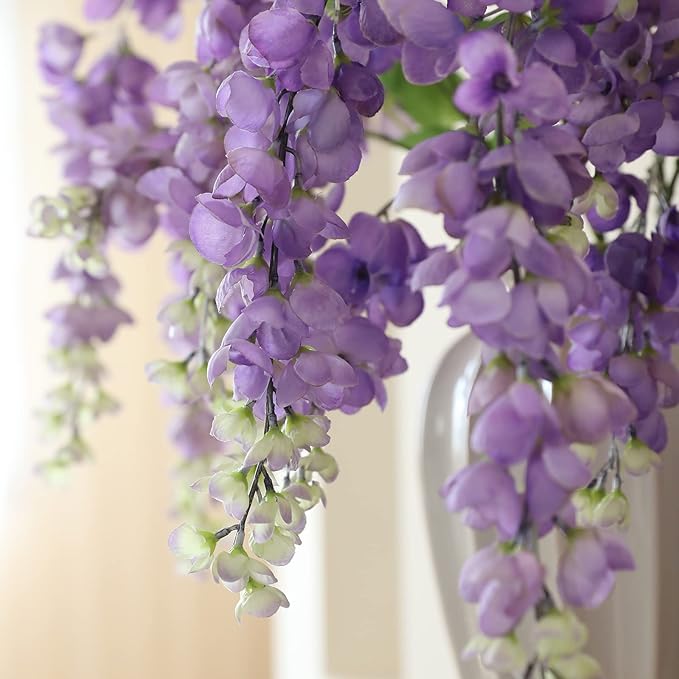 Dailisen 3 Strands 40'' Silk Purple Wisteria Artificial Flowers, Fake Wisteria Floral Hanging Plant Garland, for Home Decor, Party, Floor Vase, Balcony, Wedding Arrangement Decoration (Purple)