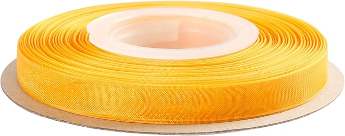 3/8 Inch Yellow Gold Shimmer Sheer Organza Ribbon Sheer Chiffon Ribbon 50 Yards-Roll Multiple Colors Available for Gift Wrapping Wedding Events Christmas Décor