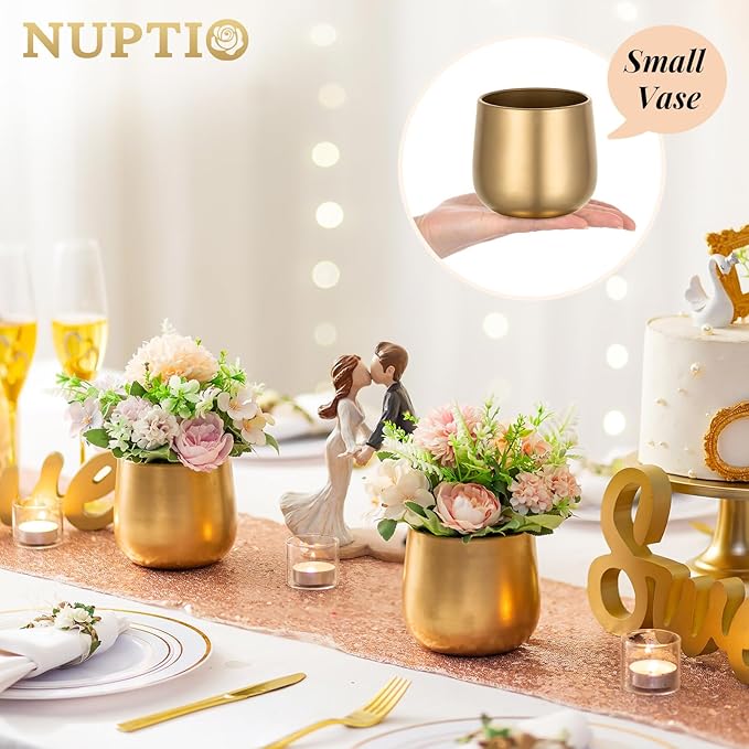 NUPTIO Small Gold Vases for Centerpieces: 6 Pcs 3.94 inch Flower Trumpet Vase Vintage Compote Vase Metal Urn Planter Plant Pots Flowers Bowls Pedestal for Wedding Party Table Centerpiece Decorations
