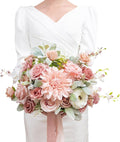 TINGE TIME 13 Inch Wedding Bouquets for Bride,Bridal Bouquet for Bride, Artificial Silk Flowers for Wedding Ceremony and Anniversary (Dusty Rose & Cream)