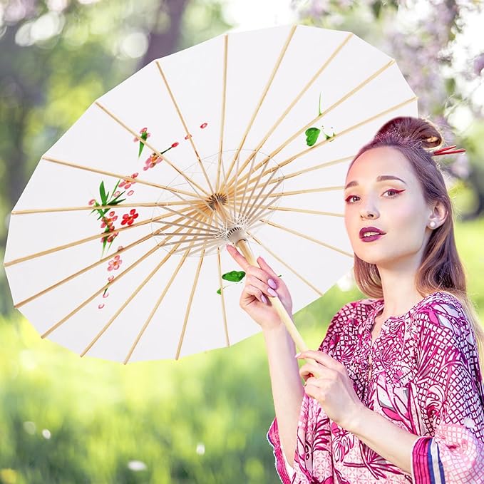 33" White Flower Silk Cloth Decoration Handmade Parasol Umbrella Chinese Japanese Asian DIY Art Dance Classical Umbrella for Wedding Parties Photography Costumes Cosplay (White)