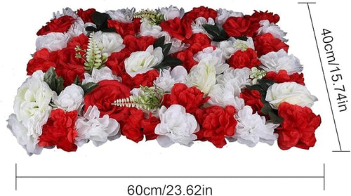 12PCS Flower Wall Panels, 3D Silk Floral Wall Backdrop, Realistic Red Rose Flower Backplanes, Roll Up Fake Flower Background for Valentines Wedding Party Home Decoration