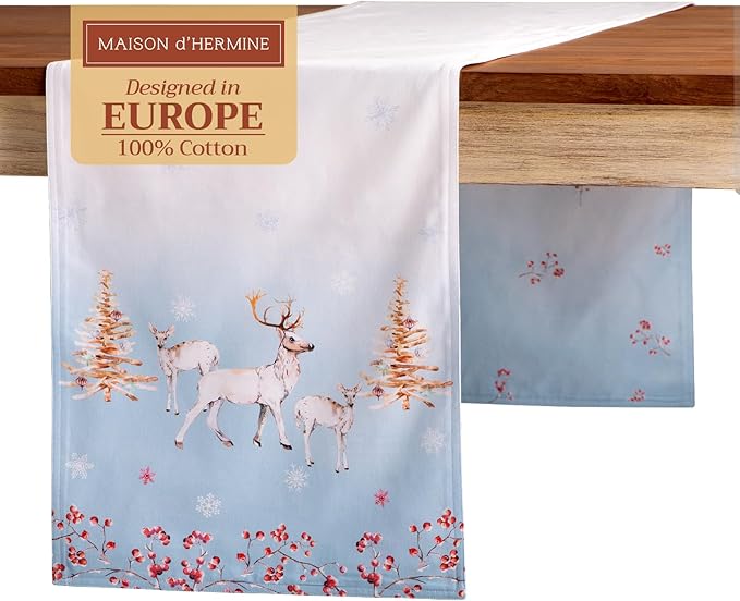 Maison d' Hermine Table Runner 100% Cotton Double Layer Table Runners 108 inches Long for Thanksgiving Christmas Decorations Home Kitchen Dining Party Wedding (Fairy Tale Forest, 14.5" x 108")
