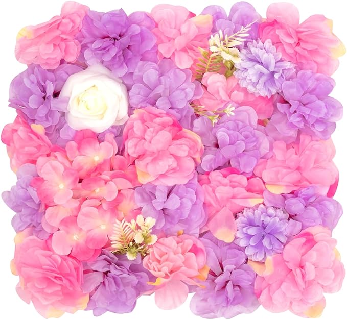 12 Pcs White Flower Wall Flowers Backdrop Artificial Flower for Backdrop Flowers Decoration 3D Floral Panels for Wall Decor Home Party Wedding Room Decoration (38x38cm/White+ Purple+ Pink)