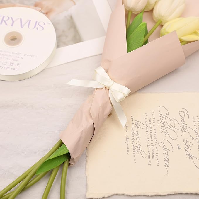 Ivory Satin Ribbon, Double Faced 3/8 Inch X 25 Yards Ivory Ribbon, Premium Satin Ribbon for Gift Wrapping, Crafts, Hair Bow Making, Sewing, Flower Bouquet, Wedding Party Decor