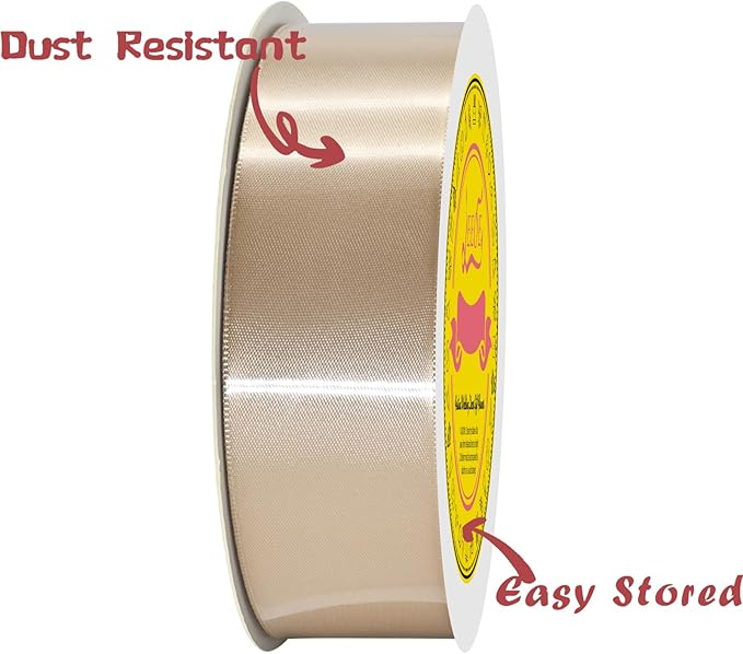 Double Face Tan Satin Ribbon 1-1/2 inch X 50 Yards Polyester Tan Ribbon for Gift Wrapping Very Suitable for Weddings Party Hair Bow Invitation Decorations and More
