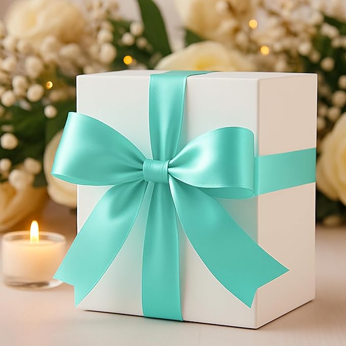 Fullive Mint Blue Ribbon for Gift Wrapping, 1 1/2 Inch 30Yards Ribbons for Crafts, Polyester Solid Satin Ribbon for Flower Bouquet Easter Birthday Christmas Decorations Floral Arrangements DIY Bows