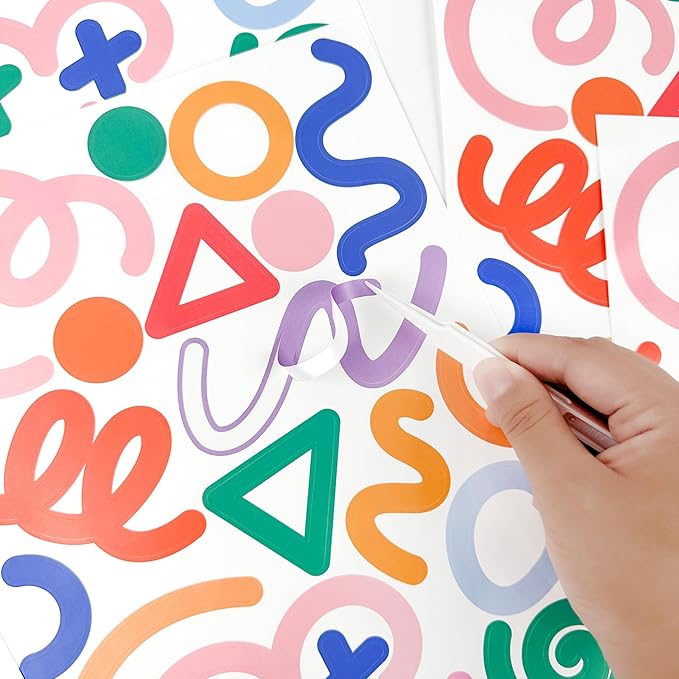 200 Pcs Geometric Wall Stickers (Irregular Lines/Triangles/Dots) - 10 Sheet Waterproof Removable Decals for Kids Room, Classroom, Nursery & Home Decor - Multi-Color DIY Art Decoration