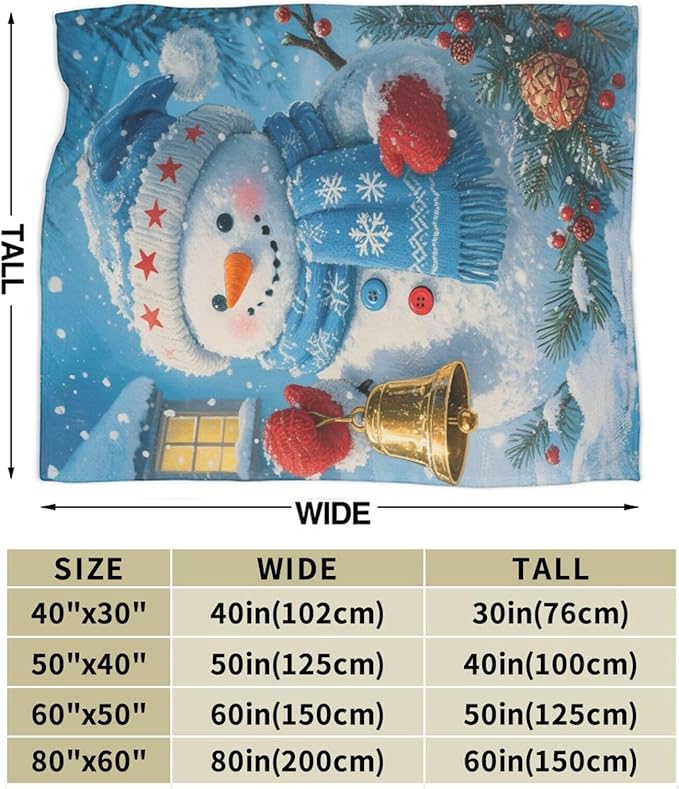 Snowman Blanket Christmas Throw Blanket Winter Snow Soft Cozy Fleece Fuzzy Stuffed Plush Flannel Gifts for Girls Women Boys Kids Adults 50"X60"