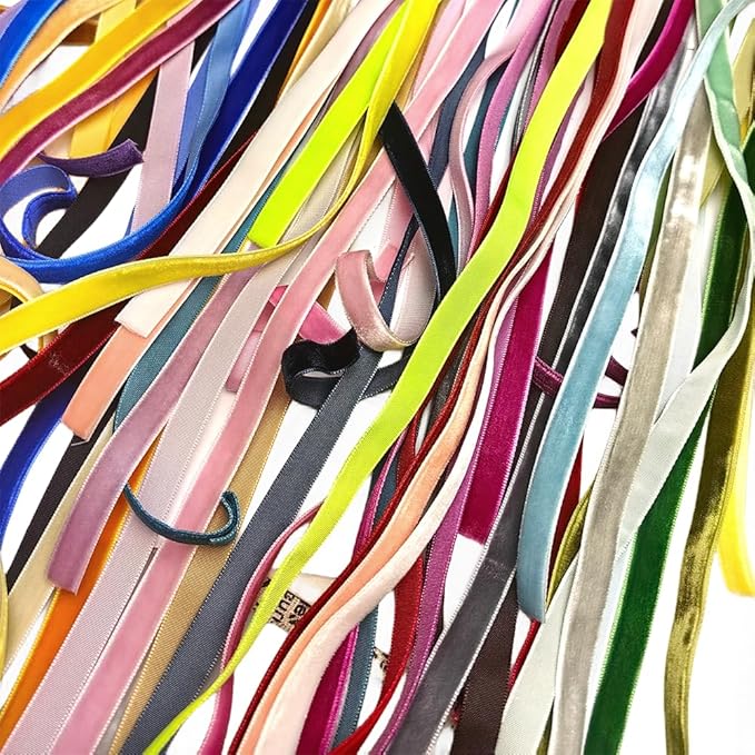 Chenkou Craft 30 Yards 3/8" Velvet Ribbon Total 30 Colors Assorted Lots Bulk (Multicolored, 3/8"(10mm))