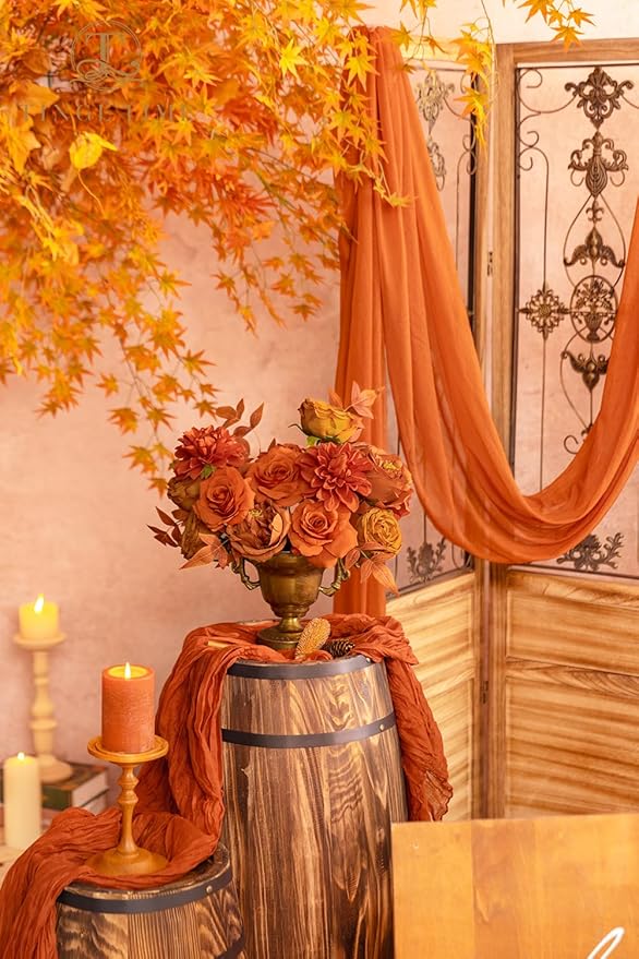 TINGE TIME Artificial Flowers Combo Box Set 16PCS Fake Rose Silk Flower with Stem for DIY Wedding Bouquets Centerpieces Baby Shower Party Home Fall Decoration (Blood Orange & Burnt Orange)