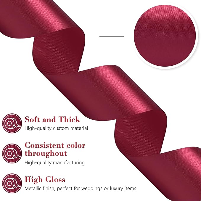 Wine Red Ribbon 1-1/2 Inch, 60 Yards Burgundy Satin Ribbon for Eternal Flower, Fabric Ribbon for Flower Bouquet Gift Wrapping Crafts Wedding Christmas