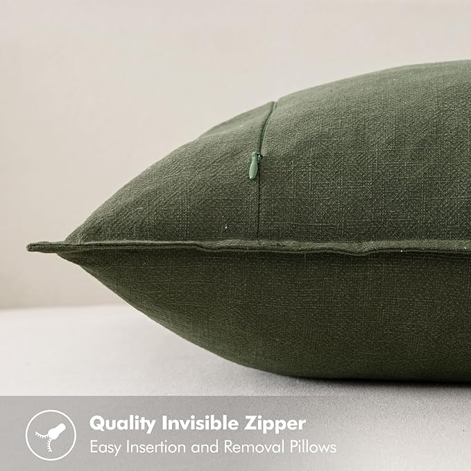 MIULEE Decorative Pillow Covers 18x18 Inch Dark Olive Green Boho Farmhouse Neutral Couch Throw Pillows for Bed Pack of 2 Accent Outdoor Pillowcase Modern Sofa Cushion Livingroom Home Decor