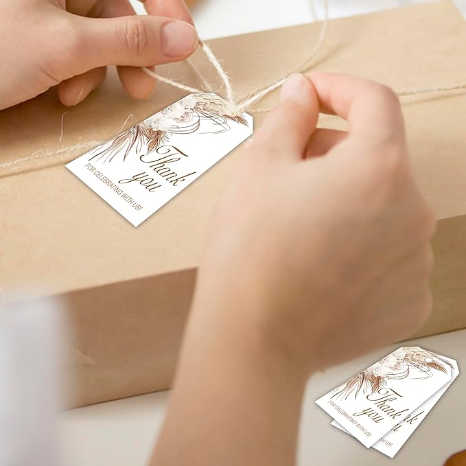 Thank You for Celebrating with Us Tag, 50 Pcs Boho Thank You Paper Lables, 2x3 Inch Gift Tags with String for Wedding Birthday Baby Shower Bridal Shower, Party Decoration-A05