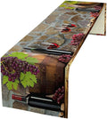 Red Wine Table Runner Wine Grape Alcohol Fruit Vintage Barrel Dinner Runner for Farmhouse Cabin Home Kitchen Dining Holiday Wedding Party Dining Decor 13x70in