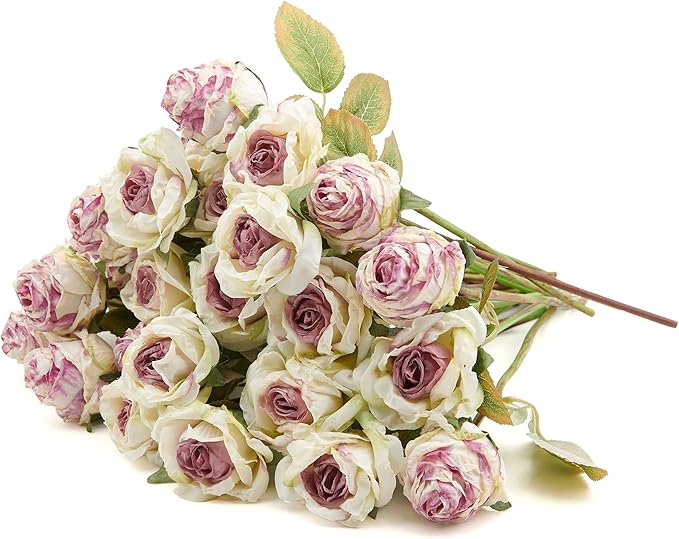 Rose Artificial Flower 28pcs Realistic Faux Silk Roses Fake Flowers Bouquets Arrangements Decor for Wedding Spring Mother's Day, Home Table Decorations, Light Purple Flower