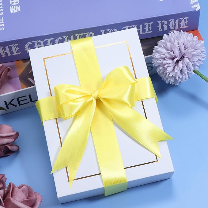 Yellow Ribbon for Gift Wrapping, 1 inch Polyester Satin Hair Ribbons for Flower Bouquet, Weeding Decoration, Baby Shower, Crafts Bows Fabric Christmas Ribbon 25 Yards