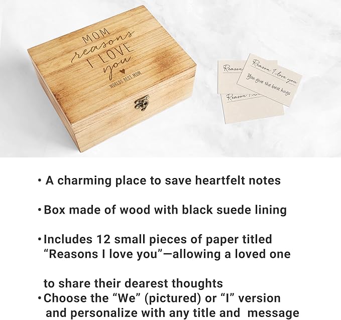 Let's Make Memories Personalized Wooden Keepsake Box With Hinged Lid - Wood Memento Box - Decorative Storage - Home Decor - For Couples, Wedding, Newlyweds - Laser Engraved - Reasons We Love You