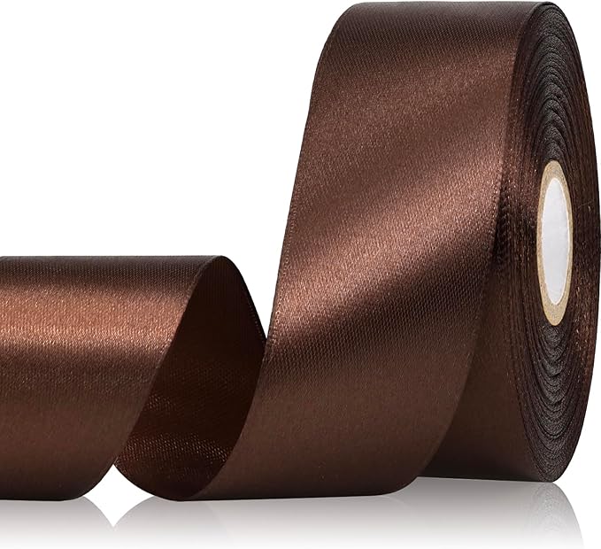 Brown Ribbon 1-1/2 Inch 30 Yards Solid Brown Satin Ribbon for Flower Bouquet, Fabric Ribbon for Gift Wrapping Crafts Hair Accessories Eternal Flower Wedding Christmas