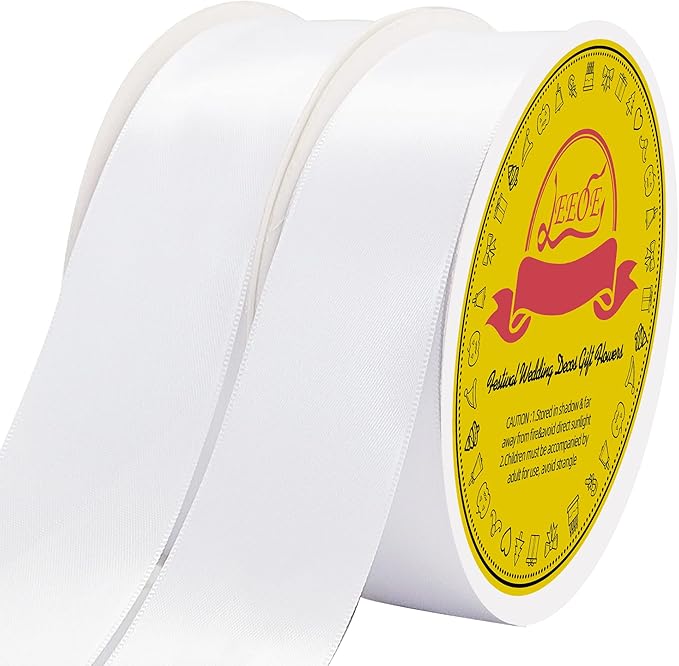 100 Yards White Satin Ribbon Polyester Ribbon for Gift Wrapping Very Suitable for Weddings Party Hair Bow Invitation Decorations and More（1-1/2 inch X 50Yards X 2 Roll）
