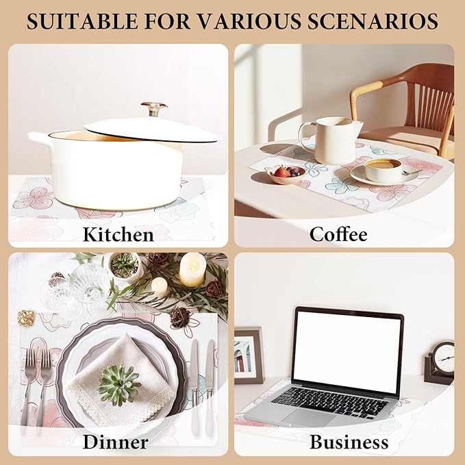 Cotton Linen Waterproof Placemats Set of 4, Watercolor Floral Dining Mat Table Mats Decor Fabric for Kitchen Dinner Coffee Shop Table, Indoor/Outdoor Washable Wipeable Placemat -N025