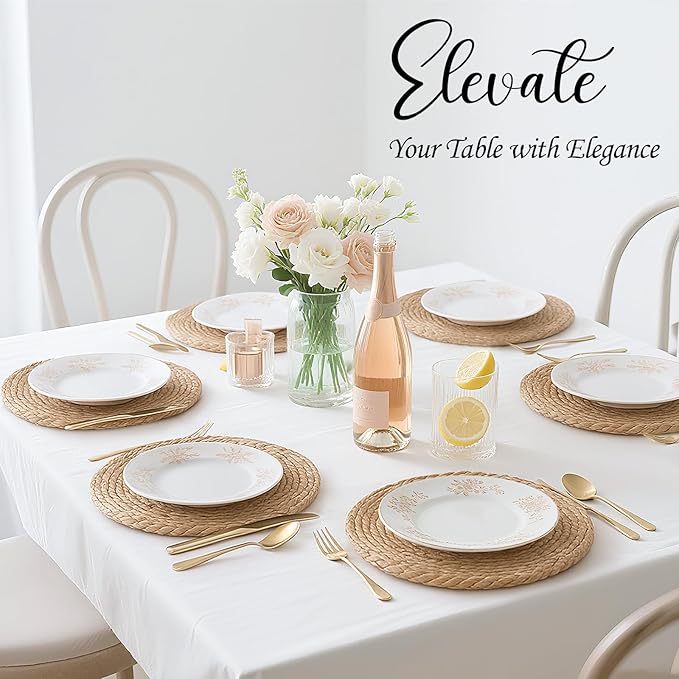 13 Inch Woven Placemats Set of 24, Rustic Round Placemat for Dining Table, Boho Jute Chargers for Dinner Plates, Christmas Farmhouse Holiday Decor, Water Hyacinth Wicker Rattan Braided Place Mats