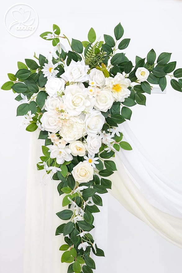 Pack of 2 Wedding Arch, Artificial Flowers, Wedding Decor，Flower Garland Be Suited to Banquet, Party, Reception Entrance Welcome Sign and Background Decoration(Champagne White)