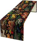 Nature Mushroom Table Runner,Retro Boho Floral Botanical Plant Forest Pattern Print Tablecloth Burlap for Hotel Indoors Outdoor Dining Room Kitchen Holiday Party, 13x60in