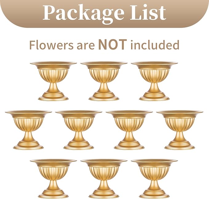 Sziqiqi Gold Metal Urn Vases for Flower - 10 Pcs Vintage Small Vase for Wedding Decorations Mini Flower Arrangements Table Vase Plant Pot for Weddings Party Centerpieces Decoration Bulk