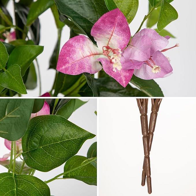 Hollyone 2Pcs Bougainvillea Artificial Flowers Bouquets Pink Fake Flower Silk Flowers with Long Stem Floral Arrangements Faux Bougainvillea Flower Plant for DIY Wedding Party Centerpieces Home Decor