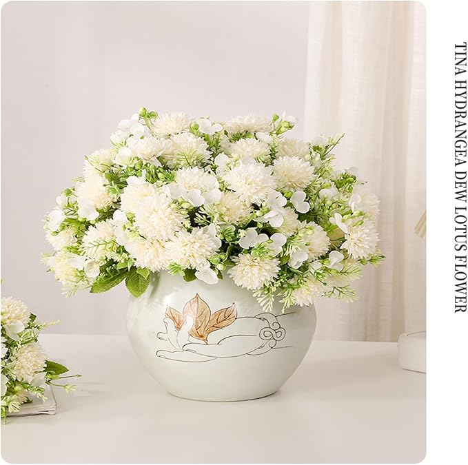 Artificial Ball Chrysanthemum Flowers, Artificial Fake Silk Flowers Plants, DIY Garden Craft Art Decor, Decorations Plastic Floral Table Centerpieces for Home Party Décor, 2 Beams