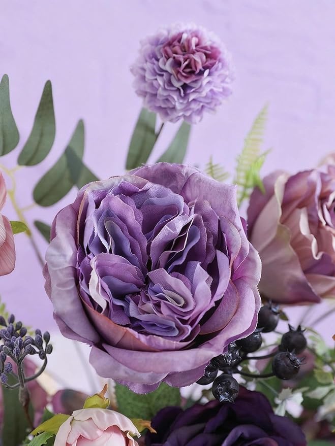 Artificial Flowers Combo Box Set Purple Fake Roses Silk Flowers with Stems for DIY Wedding Bridal Bouquets,Floral Arrangement,Table Centerpieces,Baby Shower,Home Decorations