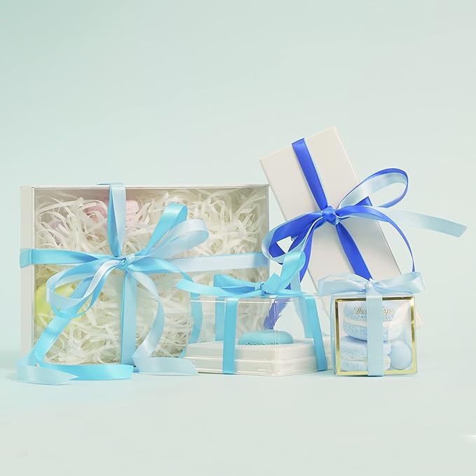 HUIHUANG Blue Solid Color Satin Ribbon Assortment - 5 Colors Double Face Satin Ribbon for Gift Wrapping, Wedding, Baby Shower - 3/8" X 10 Yard Each, Total 50 Yds Per Package