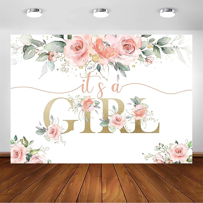 Avezano Blush Pink Floral Baby Shower Backdrop for Girl's Photography Background Decorations Sweet Girl's Blush Pink Party Photoshoot Backdrops (10x7ft)