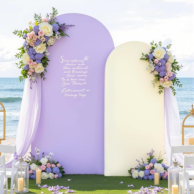 Cream Purple Arch Backdrop Cover Set of 2 Spandex Arch Covers 7.2 and 6ft Wedding Birthday Party Arch Covers Stretchy Backdrop Bridal Baby Shower Biege Lavender Arch Stand Cover