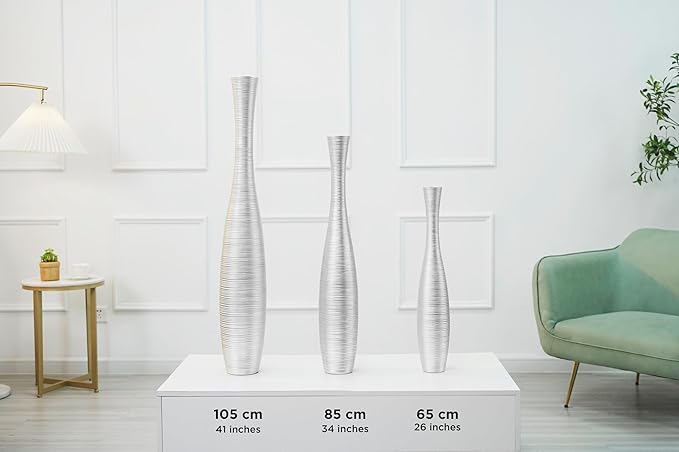 Leewadee Decorative Tall Floor Vase for Living Room Decor, 41 inches, Silver, Resin