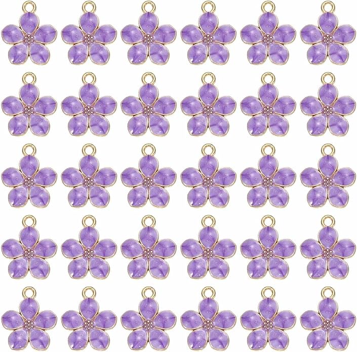 MECCANIXITY Enamel Charm Cherry Blossom Alloy Cute Small Flower Charm Gold Plated Pendant for Jewelry Making